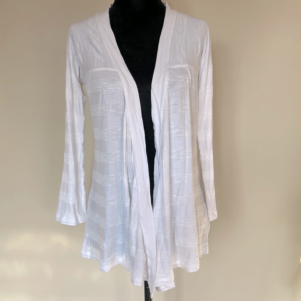 COSTA BLANCA | White Striped 3/4 Sleeve Open Cardigan ~ Size Small